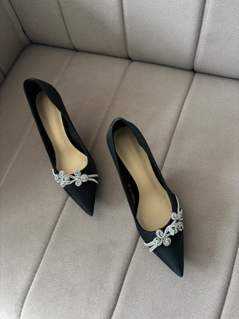 Rhinestone Embedded Pointy Toe Formal Stilettos Pumps